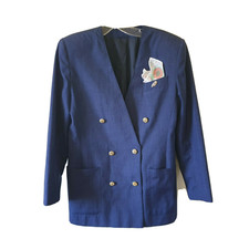 Vintage 80s 90s Blue Jacket Sz 10 Oversized Pocket Square Landgirl