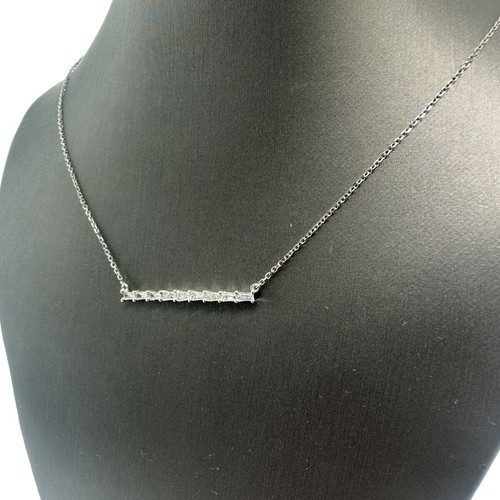 18k White Gold Diamond Bar Pendant Necklace 0.42 CTW - Picture 5 of 6