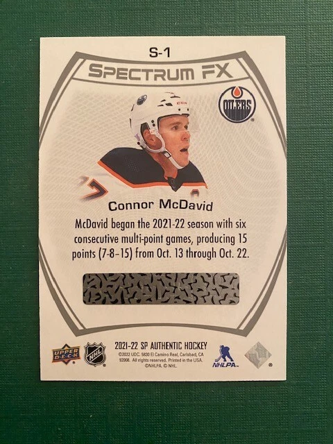 2021-22 SP Authentic Connor McDavid Spectrum FX #S-1 Oilers - Image 2 of 2