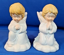 Vintage CHRISTMAS AROUND THE WORLD Praying Angel Taper Candle Holders Lot Of 2