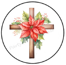 POINSETTIA CHRISTMAS CROSS ENVELOPE SEALS LABELS STICKERS PARTY FAVORS