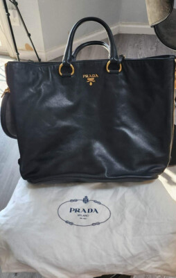 バッグ PRADA VITTELO DAINO LEATHER HAND BAG PRADA Vitello Daino Large leather Tote Shoulder Bag Black