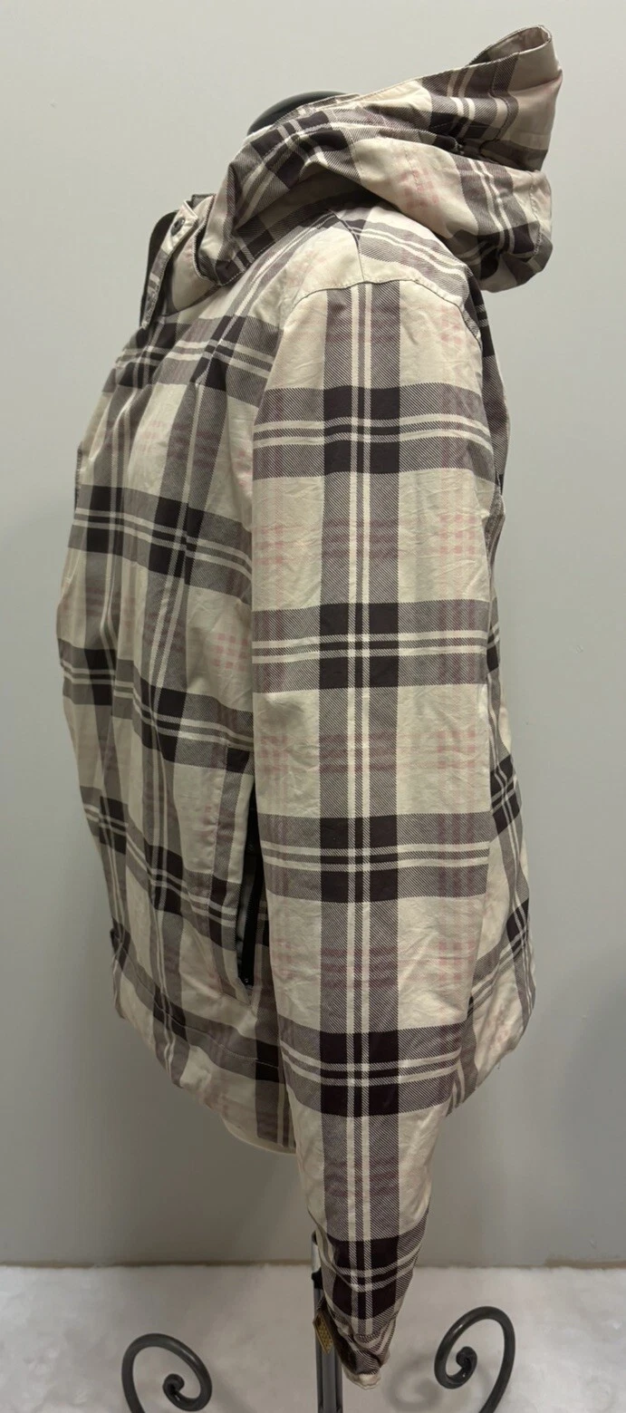 burton insulated hooded coat plaid pink jacket