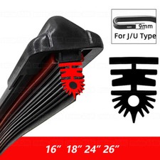 11 Layer Rubber Strip J/U-Shaped Front Windshield Wiper Blade 16" 18" 24" 26"