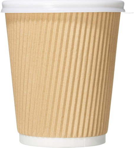100 PACK Ripple Wall Insulated Disposable Paper Coffee Cups with Lids 8 oz. - Picture 3 of 6