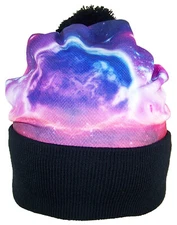 Best Winter Hats Sublimation Space Print Cuffed Slouchy W/Pom Pom