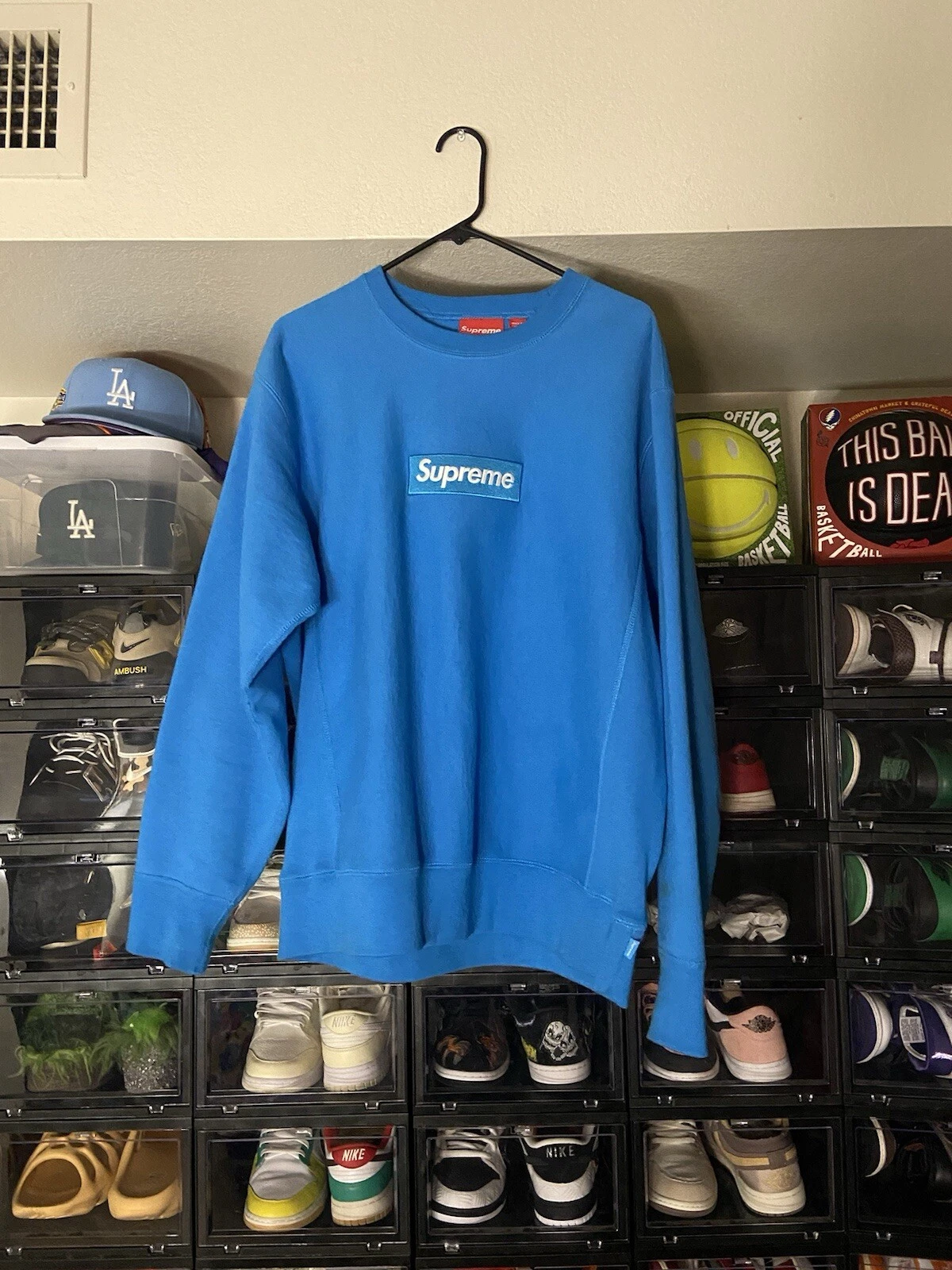 Sweat col rond Supreme FW18 Box Logo Bright Royal   Large authentique 2018
