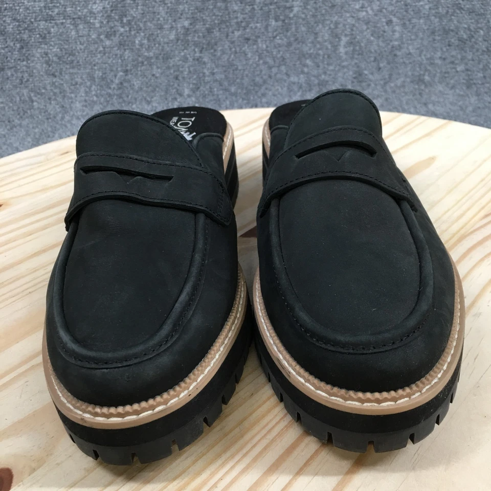 Toms Shoes Womens 10 Black Cara Mule Penny Loafers Leather Lug Sole 10020809 - Image 4 of 4