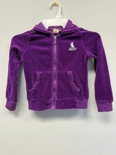 Juicy Couture Girls Purple Velour Zip Hoodie Ruffle Pockets Scottie Dog Size 5