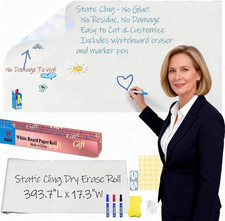 17.3"X393.7" White Board Paper Roll - Dry Erase Board Alternative,No Glue Static