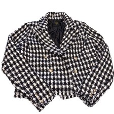 House of Harlow 1960 Black White Tweed Wool Blend Cropped Blazer Gold Button S