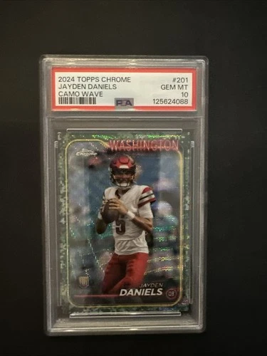 JAYDEN DANIELS 2024 TOPPS CHROME CAMO WAVE RC PSA 10