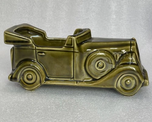 Vintage McCoy Floraline USA 532 Pottery Planter – Green Glazed Old Car