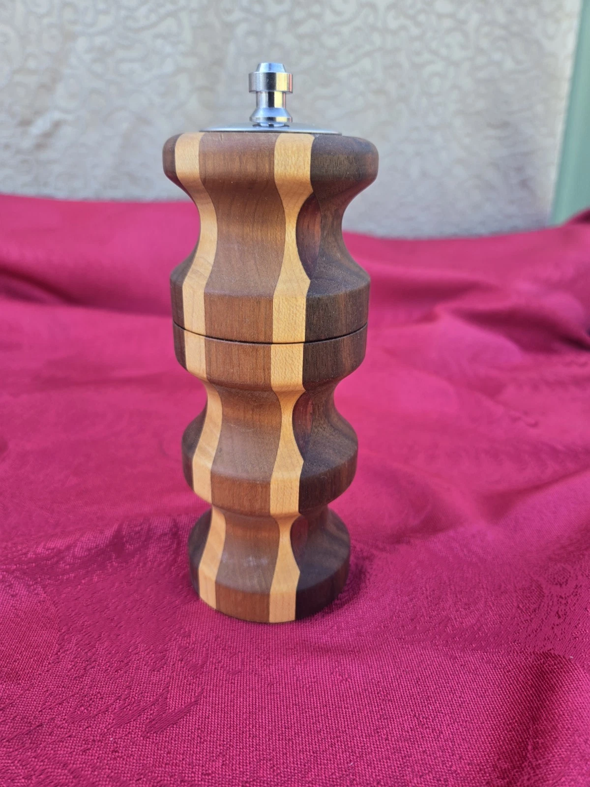 Handmade Multi Tone Wood Inlay 6" Tall Peppermill Spice