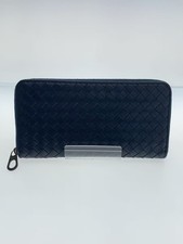 BOTTEGA VENETA Intrecciato Zip Around Wallet Long Wallet Leather Navy Solid Men'