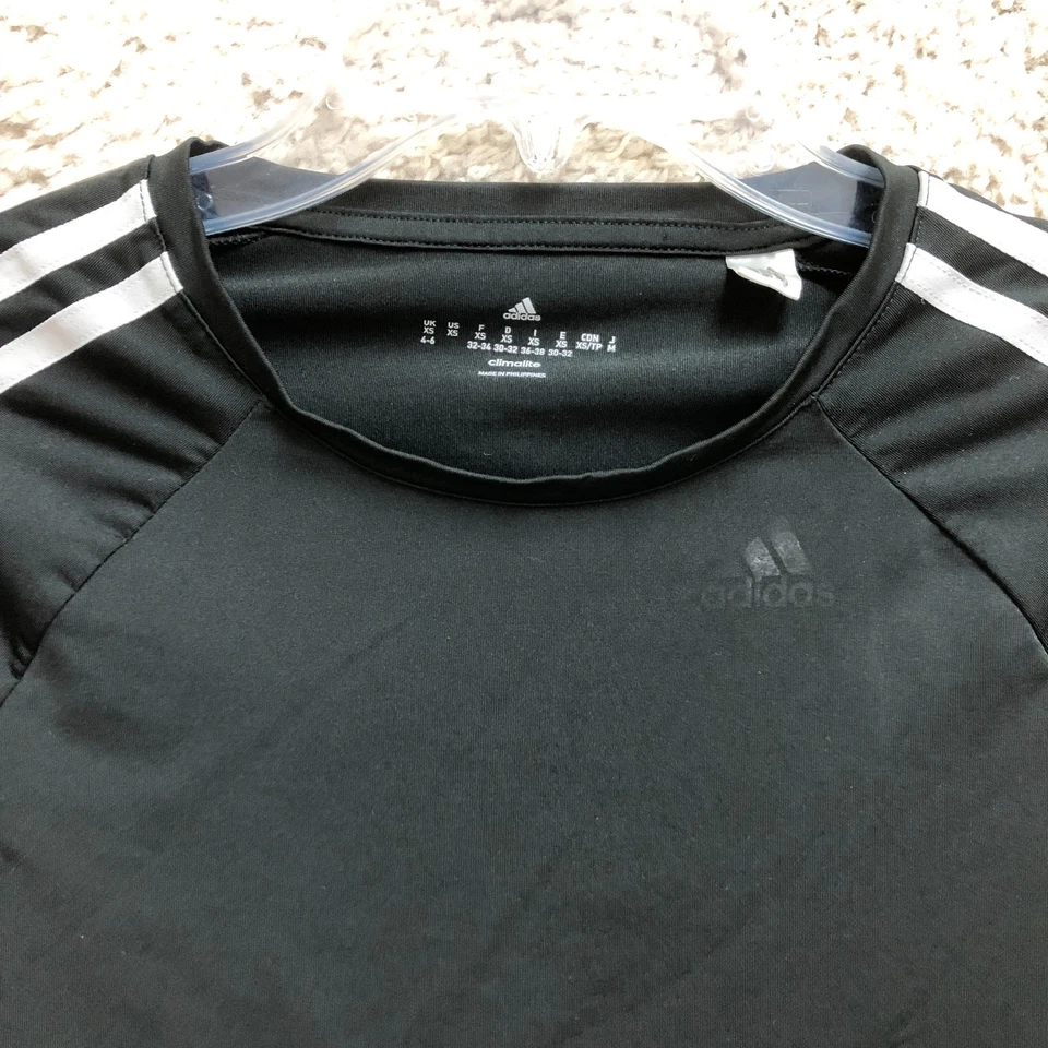 Camiseta Adidas Top Extra Pequeña Adulto Negra Climalite Rayas Manga Corta Mujer XS Foto 2 de 4