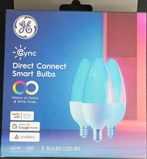 GE Cync Direct Connect B11 Candle Smart Bulbs 3-Pack Color White 450lm Matter