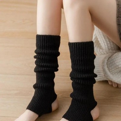 1 Pair Women Rib Knit Leg Warmers Yoga Socks & Ballet Heel-Exposing Dance Socks