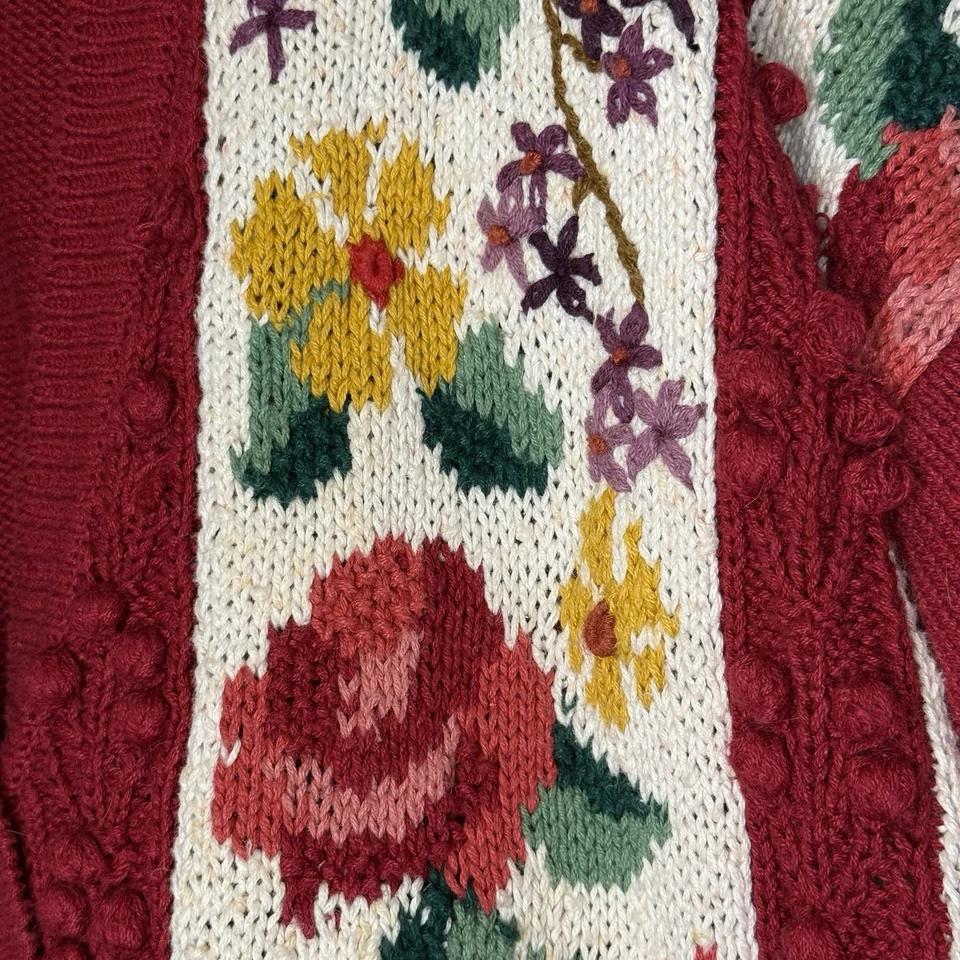 Cárdigan floral rojo/óxido Chaus para mujer botones suéter vintage Grandmacore Foto 4 de 4