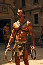 Fantasy Male Model Photo Print Muscular Handsome Shirtless Gladiator -662D