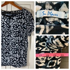 Su Placer Global Festival Womens Large Cotton Batik Print Casual Artisan Top