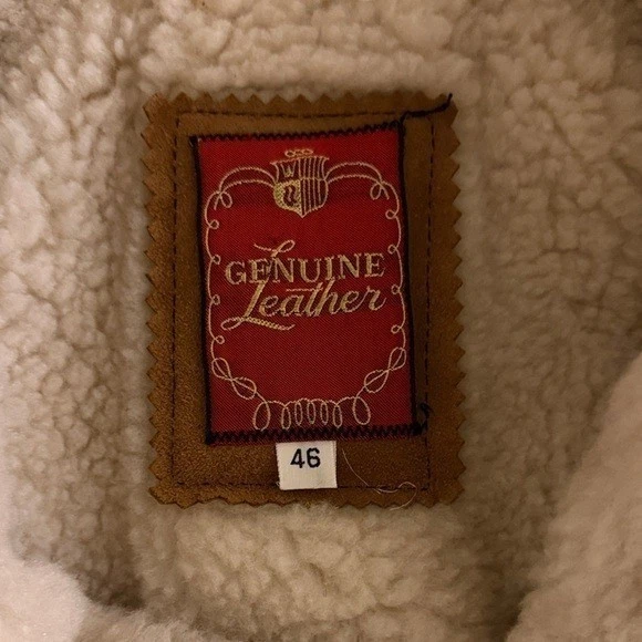 Mens Genuine Leather Shearling Lined Suede Jacket Brown Western Style Size 46 - Image 3 of 4