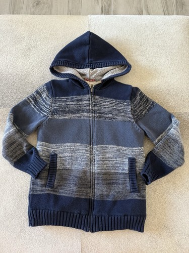 Hanna Andersson 140 Boys Sherpa Hooded Jacket Coat Size 10 Blue Sweater Soft - Picture 1 of 5