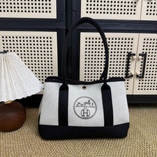 Herm s Upcycled Garden Bag from Dust Bag Herringbone Canvas Tote H Logo