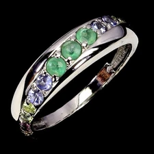 925 Sterling Silver Ring Round Emerald Peridot Sapphire Tanzanite Gemstone Sz 7