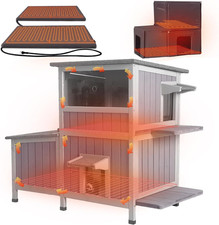Heated Cat House Outdoor Insulated Shelter for Feral Cats with Safe Heating Pad