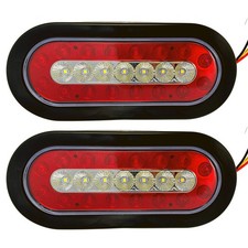 2pc - 6.3 Inch Oval 23 Led Stop Turn Backup Reverse Tail Lights Red And White