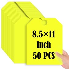 50Pcs Blank Yellow Large Fluorescent Car Mirror Hang Tags 8.5x11 Inches