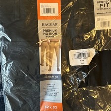Haggar Men's Comfort Perfrm. Stretch Straight Fit Pant SZ 42X32 COLOR BLACK  