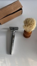 3pc Vintage Style Safety Razor Shaving Brush Grooming Set Display