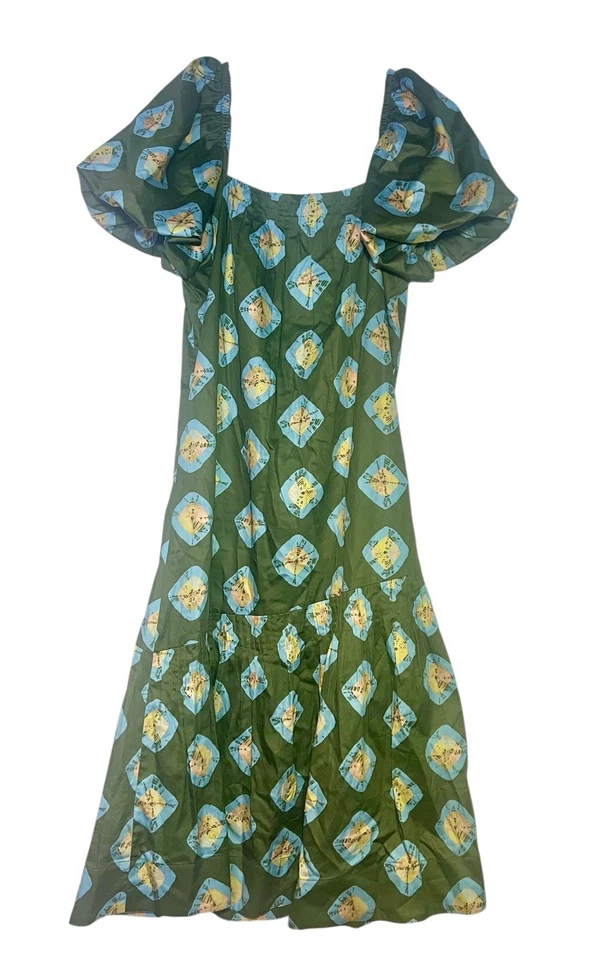 Vestido plisado midi pintuck estampado verde tuckernuck talla M Foto 2 de 4