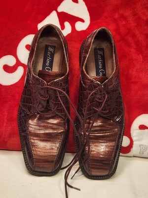 Martino Cox Mens 11 Burgundy Croc Embossed Dress Shoes Square Toe Lace Up
