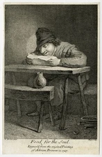 2 Rare Antique Prints-GENRE-FOOD FOR THOUGHT-SOUL-BODY-Brouwer-Major-1747