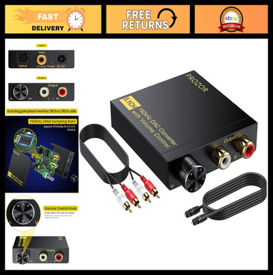 192kHz DAC Audio Converter with Volume Control, 5.1CH DTS, Toslink to RCA, HDTV,