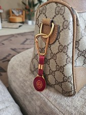 Rare GUCCI GG Logo Keychain Vintage Red Gold Old Gucci Key Ring Charm Accessory