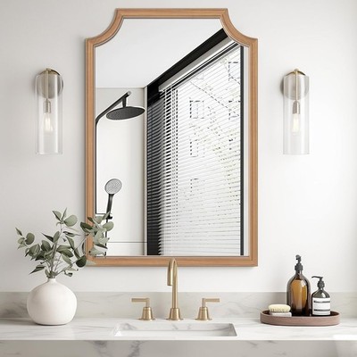 HOMECOOKIN 24'' x 36'' Scalloped Wooden Frame Bathroom Mirror