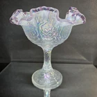 Fenton Iridized Persian Medallion Compote With Dusty Rose Edge!