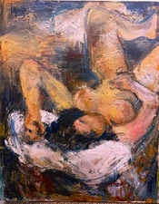 French Boudoir Cubist Girl Interior Model 30x24 Oil On Canvas Original Signed