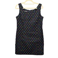 BRIGGS Tank Dress Woman Size 12 Colorful Polka Dots on Black Sleeveless Back Zip