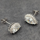 PAJ 925 Sterling Silver 1.25 Ct CZ Stud Earrings, Halo, Pear, Precision Cut — photo 6