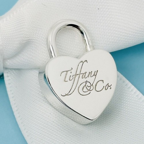 Tiffany & Co Script Notes Heart Charm Padlock Lock or Pendant in Sterling Silver