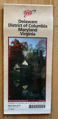 AAA 1999 Delaware District of Columbia Maryland Virginia Road Map