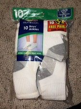 Fruit of the Loom Boys' White Ankle Socks, L, 3-9, 10 Pair
