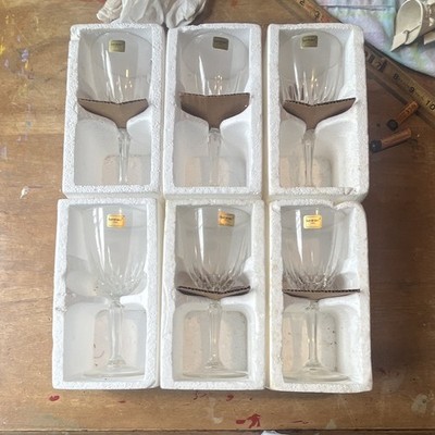Vintage Luminarc Diamant Wine Glasses Set of 6 NOS Crystal Clear Gold Sticker