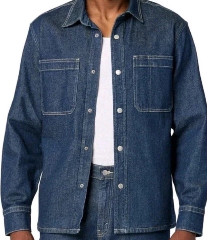 New Levi Strauss Signature Men's Blue Denim Snap Button Utility Shirt Jacket L