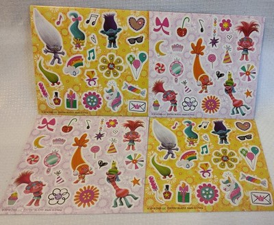 Vintage DreamWorks Trolls (4) Sticker Sheets*4''x4'' New OS 2018  *I*